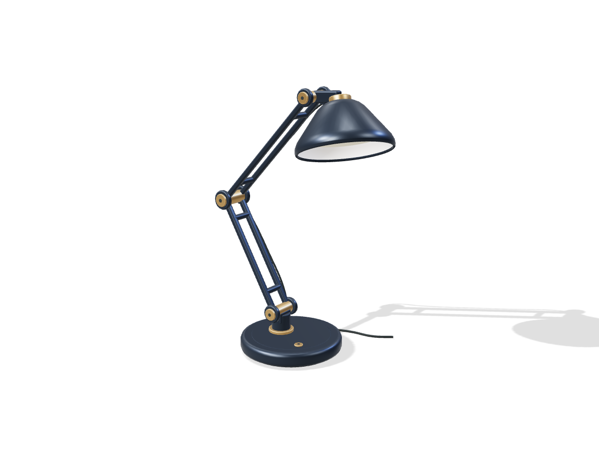 A graphite desk lamp with its light switched off
