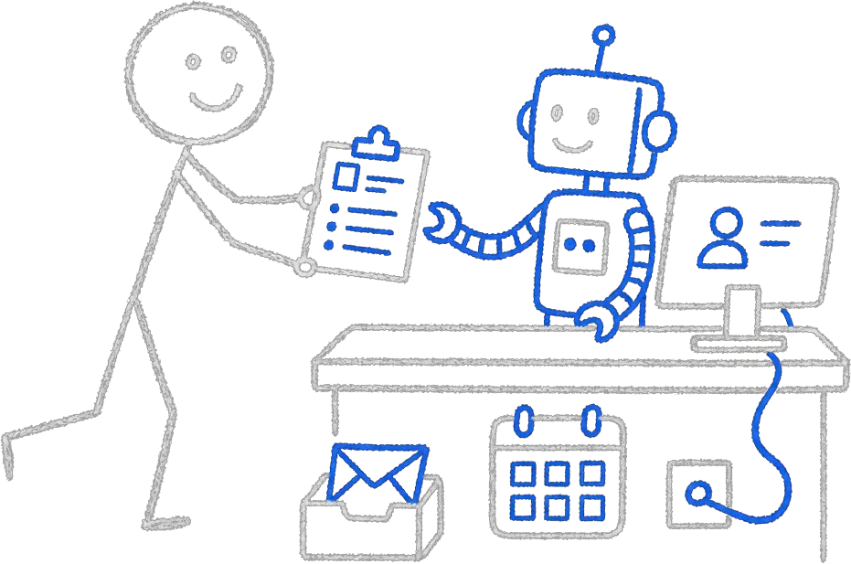 Chalk illustration of a custom AI agent at the center of the files, tools, and documents that define its working world