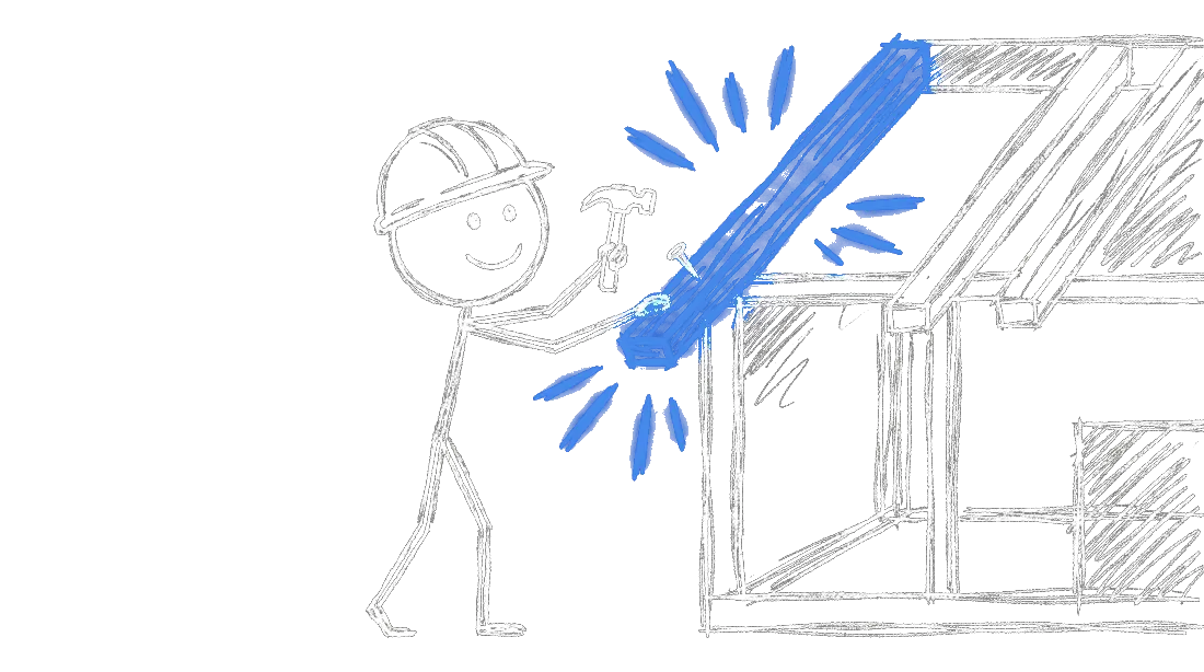 chalk drawing of houses under construction with a crane and warm mineral springs in the background