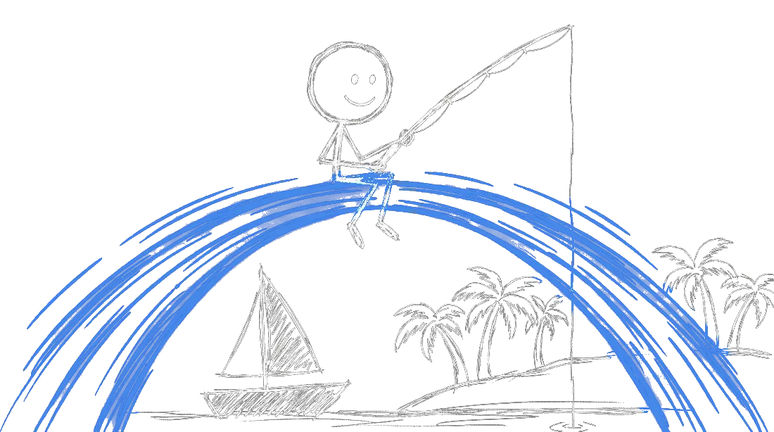 Chalk drawing of the Ringling Bridge arching over Sarasota Bay with a sailboat in the foreground