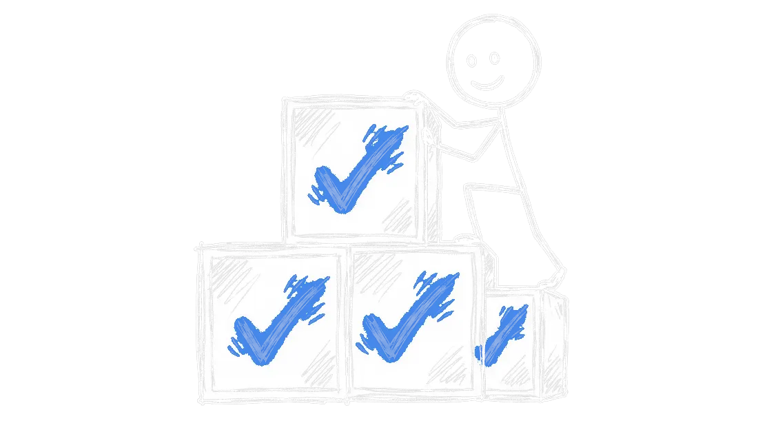 Chalk illustration of an agent's work passing through three stacked gates labeled static, tests, and end to end, with rejected work falling into a bin at each gate